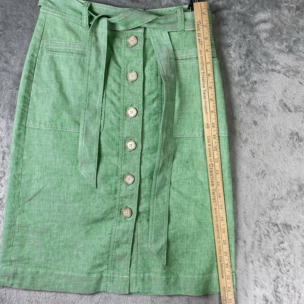 J Crew Skirt Womens Sz 2 Green Button Front Stretch Linen Midi Classic Twee Cute - Picture 12 of 12